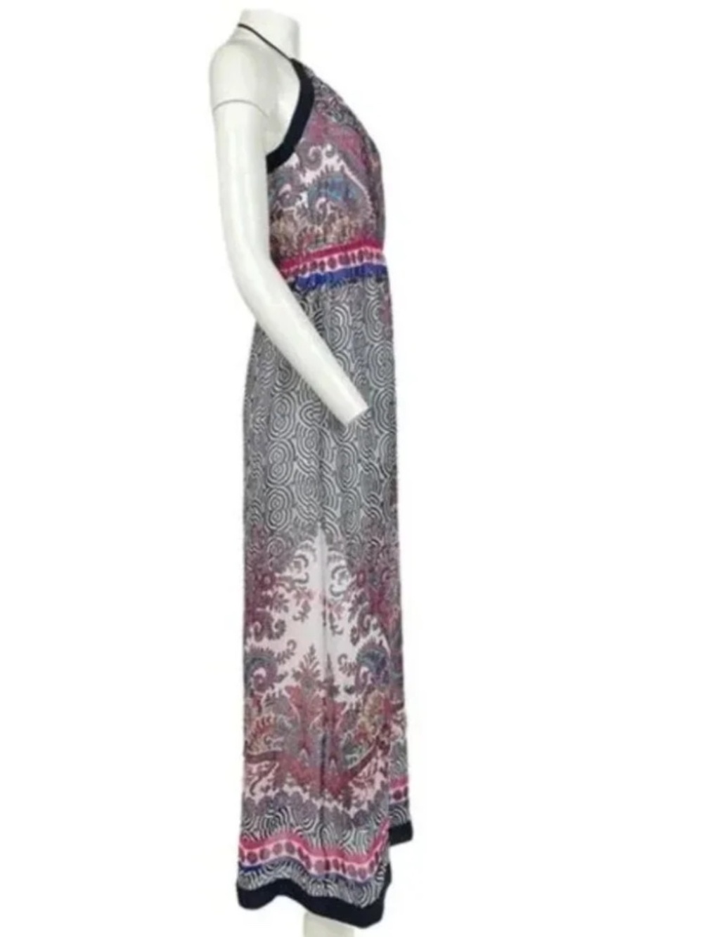 Bebe Paisley Halter Belted Side Slit Maxi Dress XS - Picture 4 of 6